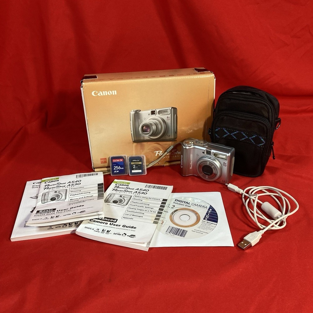 Canon PowerShot A530 Digital Camera 5.0MP Silver Y2K Vintage Bundle